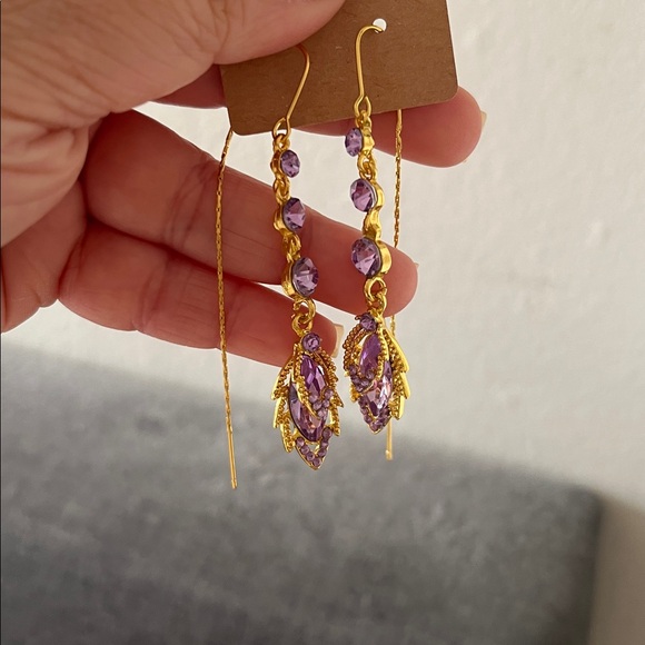 Jewelry - Elegant Gold and Purple Dangle Earrings